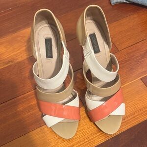 Joan And David Coral, White & Tan Strappy Women’s Sandals- 7.5